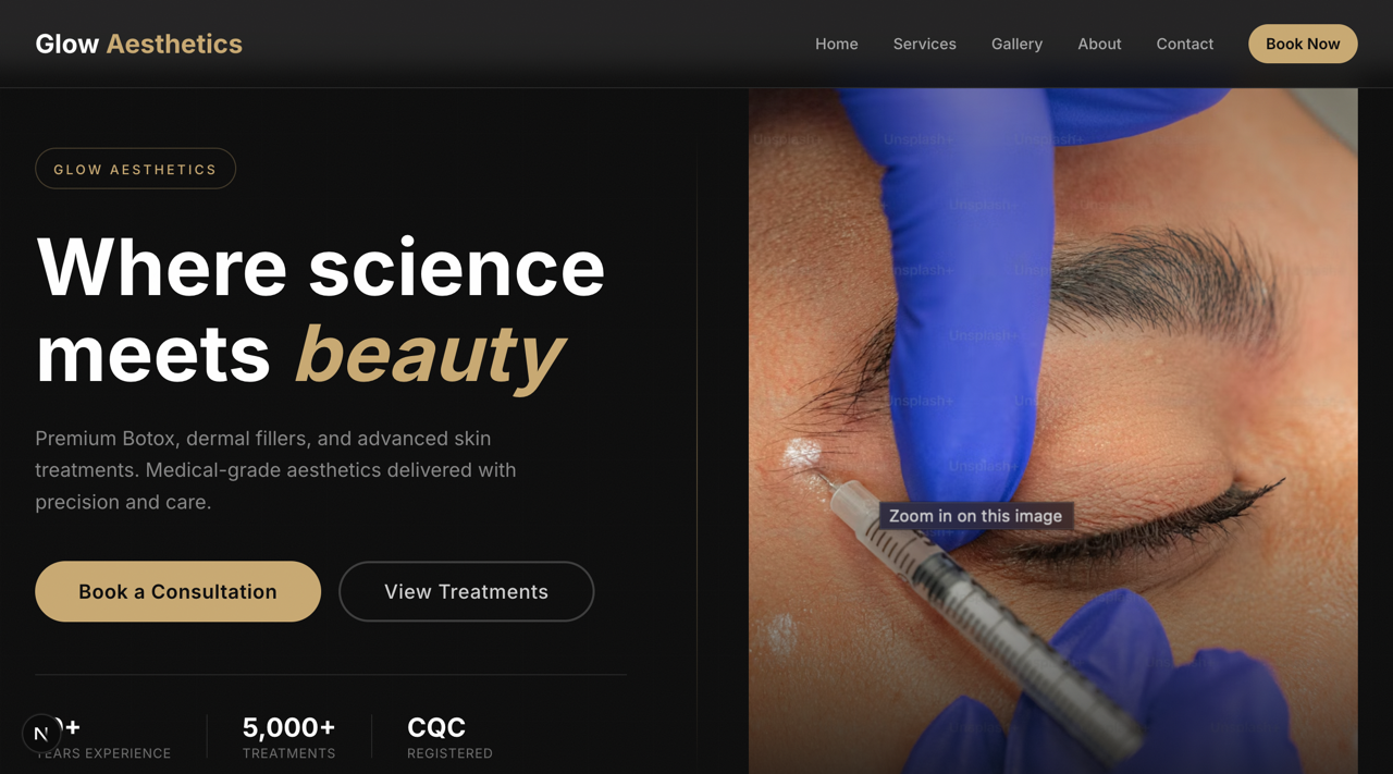 Glow Aesthetics website screenshot