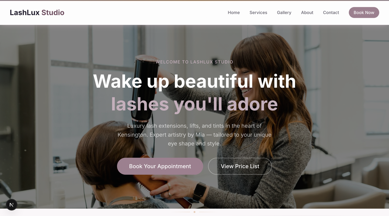 LashLux Studio website screenshot